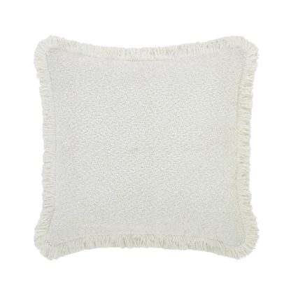 Oreiller à franges en bouclé crème Kyra