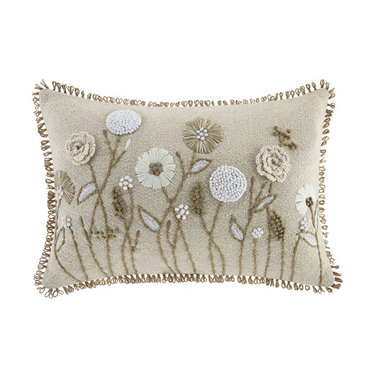 Coussin rectangulaire brodé à la main en dentelle de jute au crochet Delilah