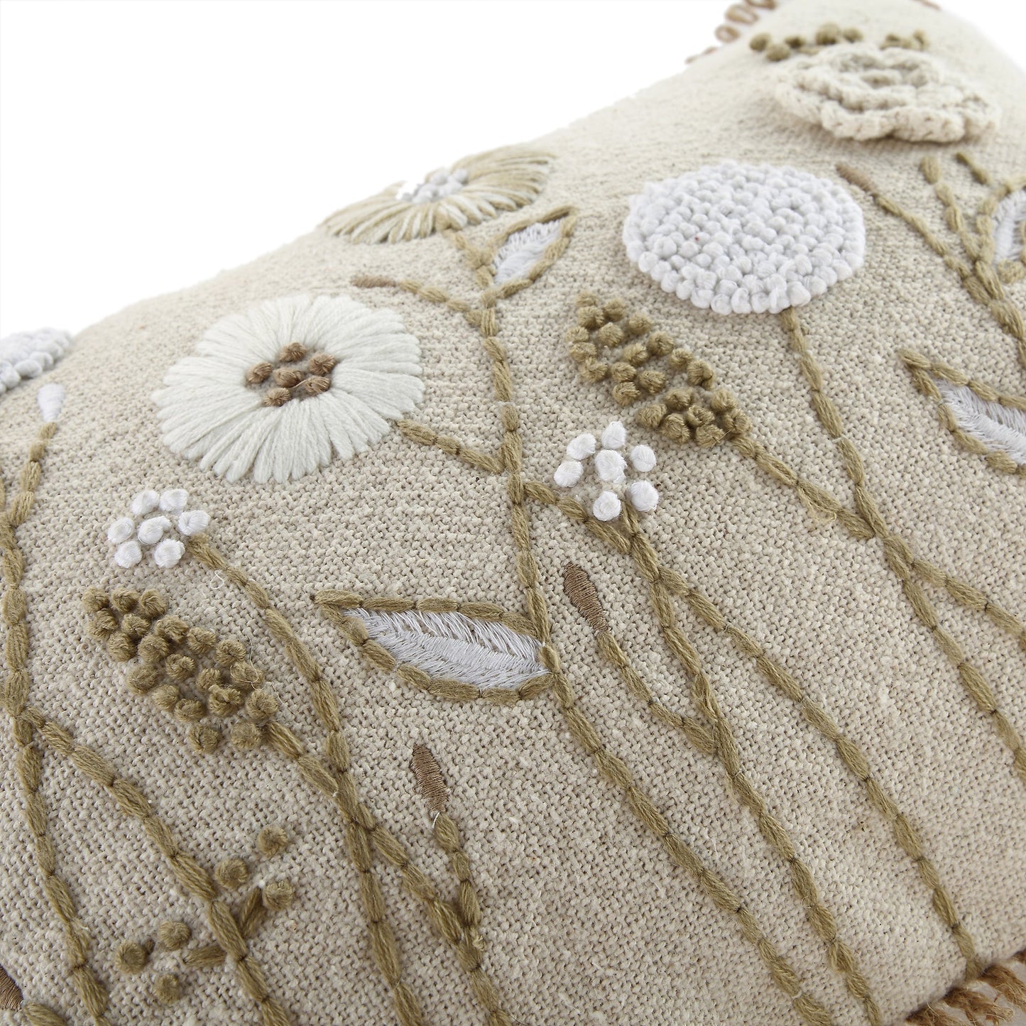 Coussin rectangulaire brodé à la main en dentelle de jute au crochet Delilah