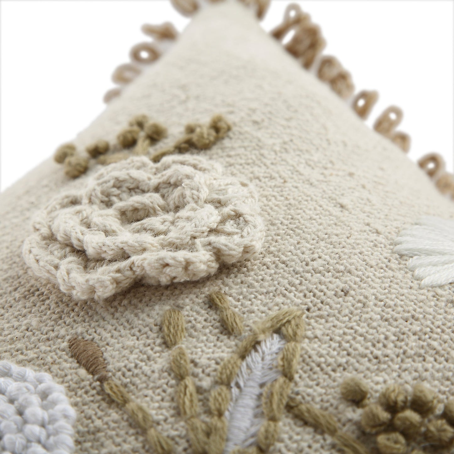 Coussin rectangulaire brodé à la main en dentelle de jute au crochet Delilah
