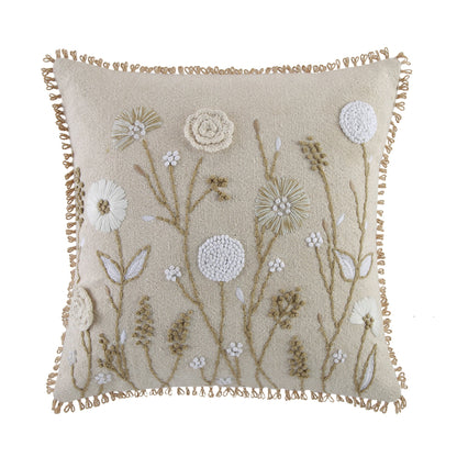 Coussin carré brodé à la main en dentelle de jute au crochet Delilah