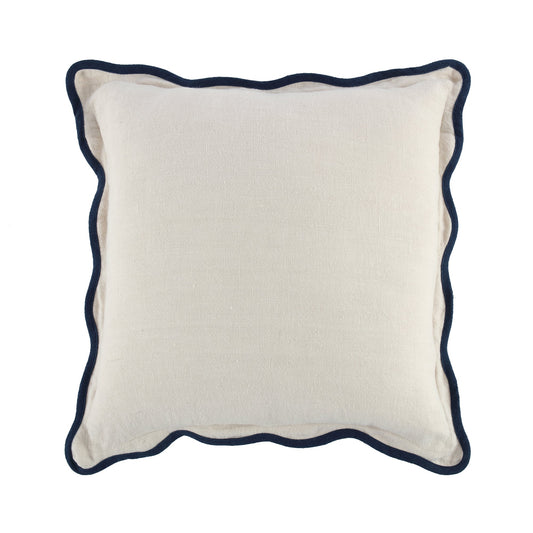 Coussin carré festonné bleu de Prusse en lin Evie