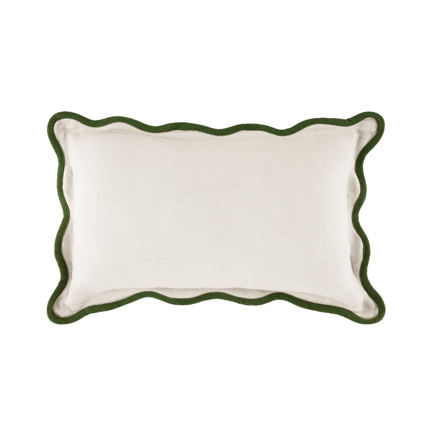 Coussin rectangulaire festonné vert cèdre Evie Linen