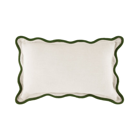 Coussin rectangulaire festonné vert cèdre Evie Linen