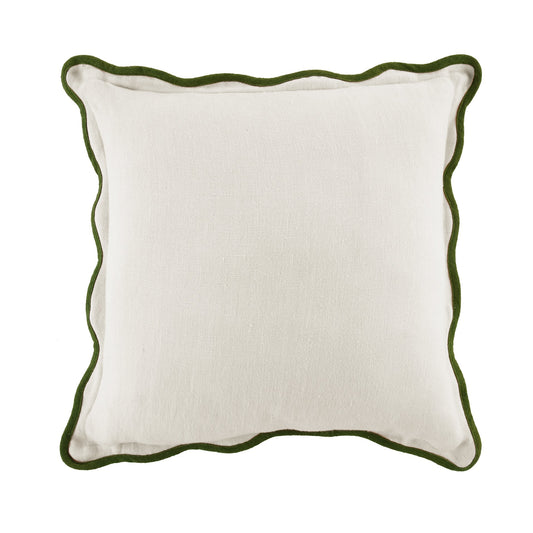 Coussin carré festonné vert cèdre en lin Evie