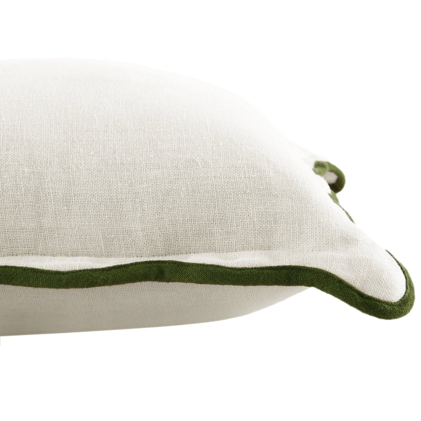 Coussin carré festonné vert cèdre en lin Evie