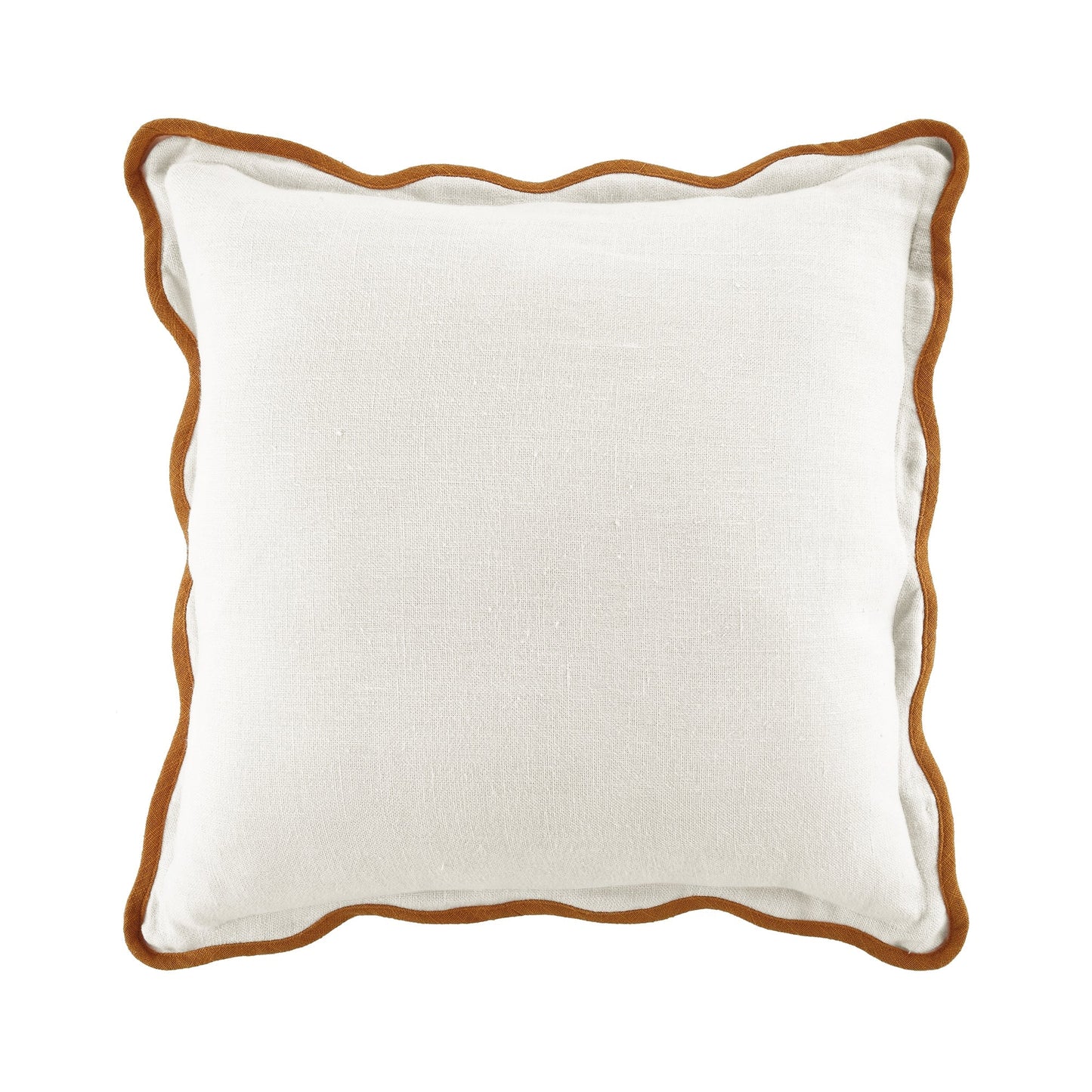 Coussin carré festonné en lin Evie caramel