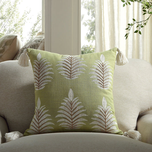 Coussin perlé brodé à la main Vine Collection Green Palms