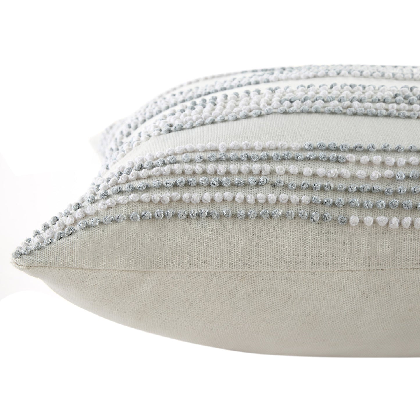 Coussin en coton blanc et bleu à nœud français Laguna de la collection Indigo