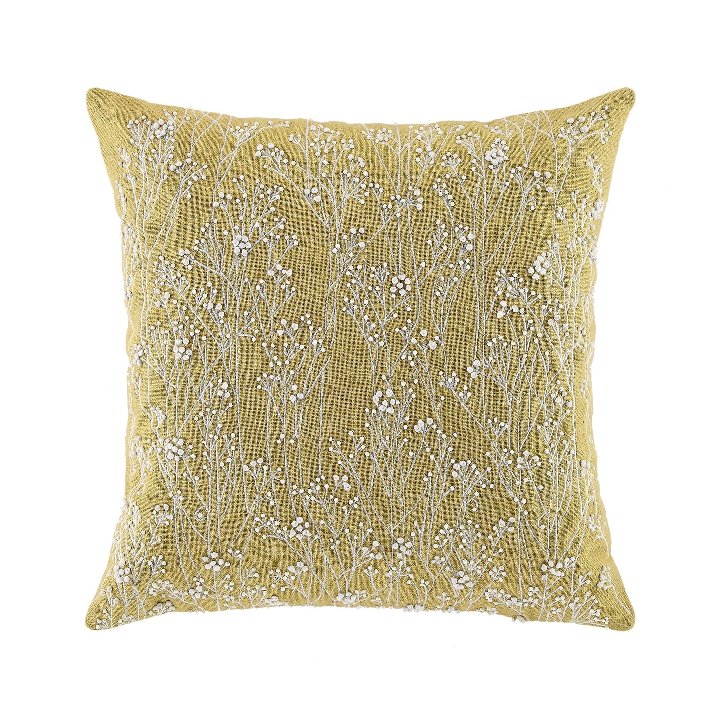 Coussin jaune maïs brodé et perlé à la main