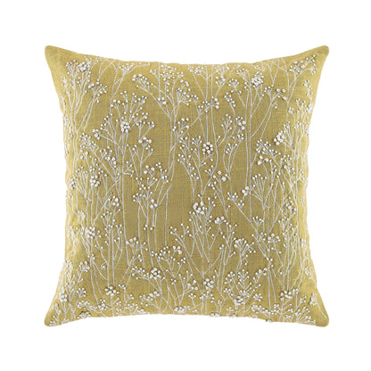 Coussin jaune maïs brodé et perlé à la main