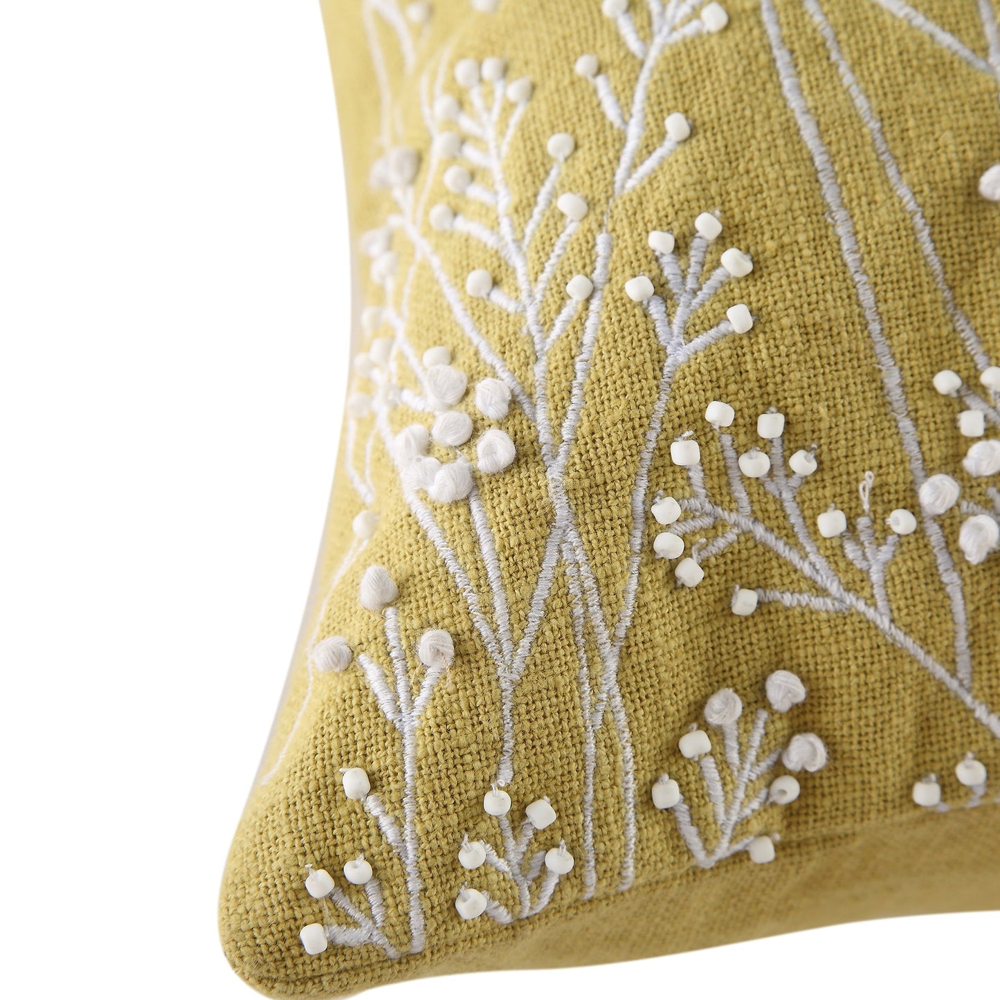 Coussin jaune maïs brodé et perlé à la main