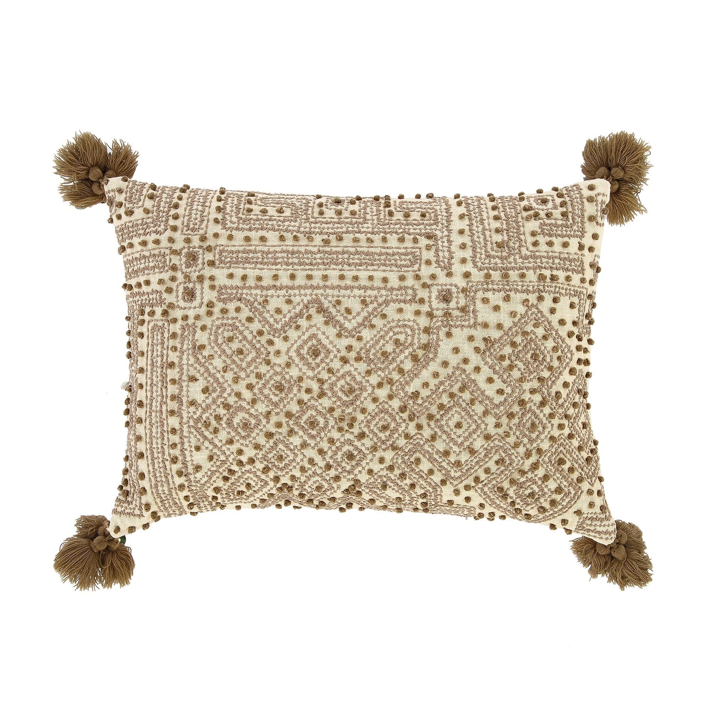 Coussin à pompons style nœud français Savannah de la collection Boho