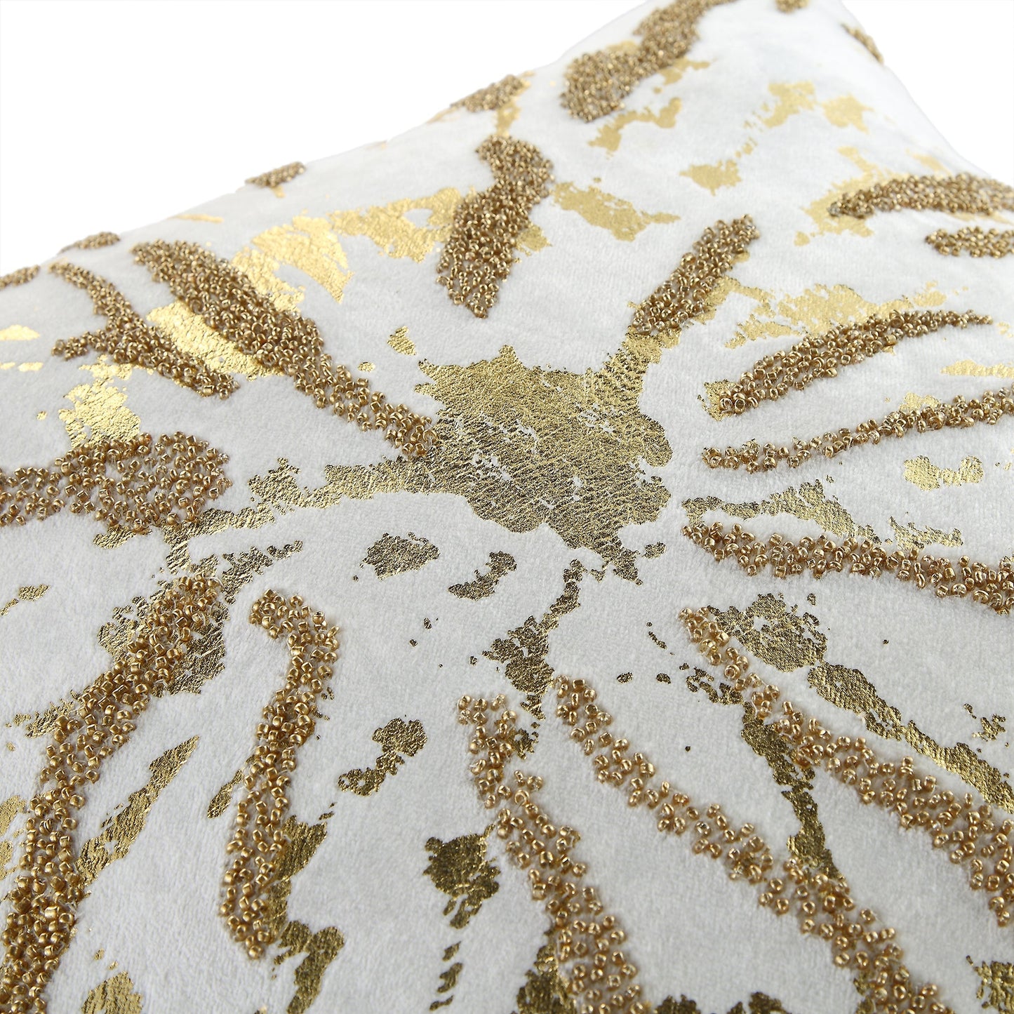 Coussin en velours perlé à la main, motif feuille d'or, collection Luxe Starburst