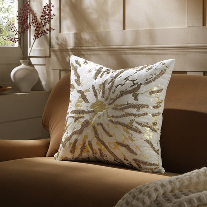 Coussin en velours perlé à la main, motif feuille d'or, collection Luxe Starburst