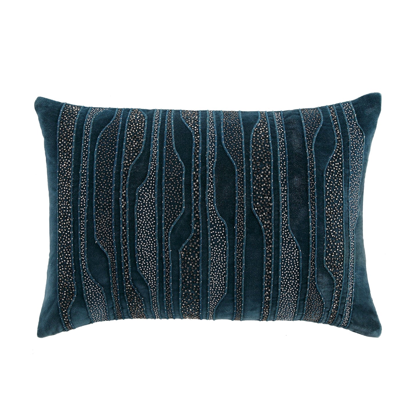 Oreiller en velours de coton bleu sarcelle à perles Zita de la collection Luxe