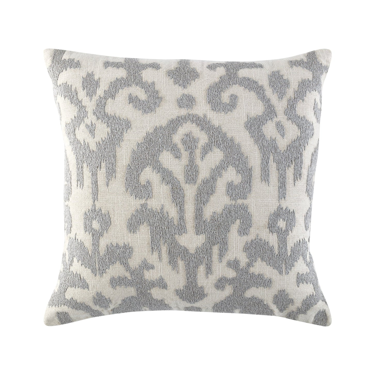 Coussin brodé à la main gris lunaire de la collection Ikat