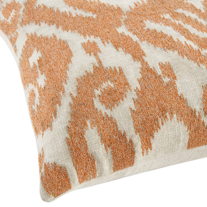 Coussin brodé à la main Ikat Collection Papaye Orange