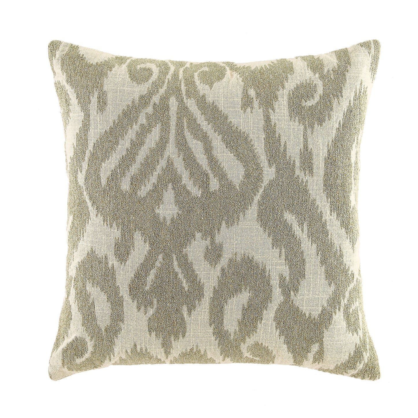 Coussin brodé à la main vert sauge de la collection Ikat