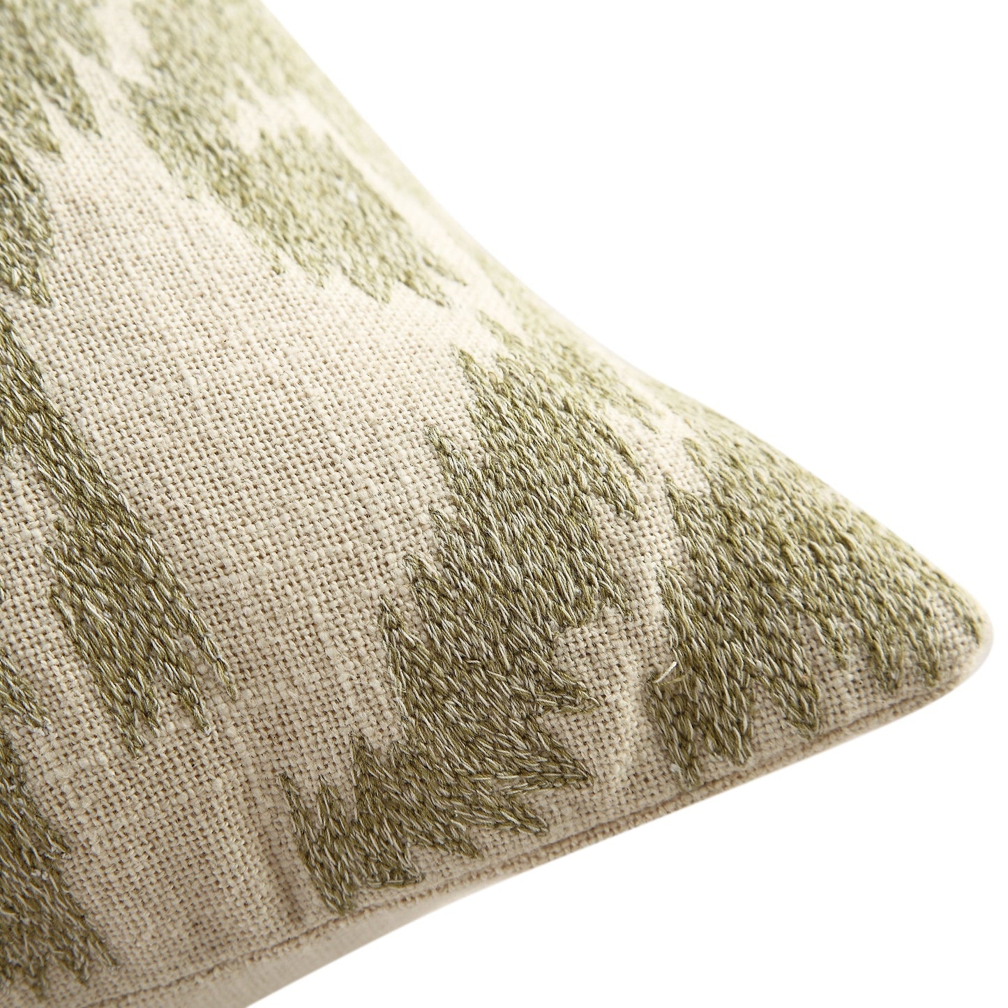 Coussin brodé à la main vert sauge de la collection Ikat