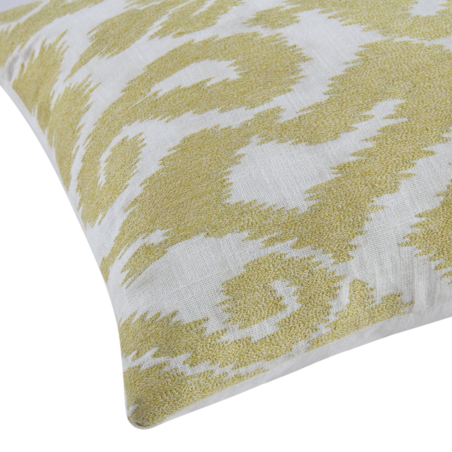 Coussin brodé à la main jaune maïs de la collection Ikat