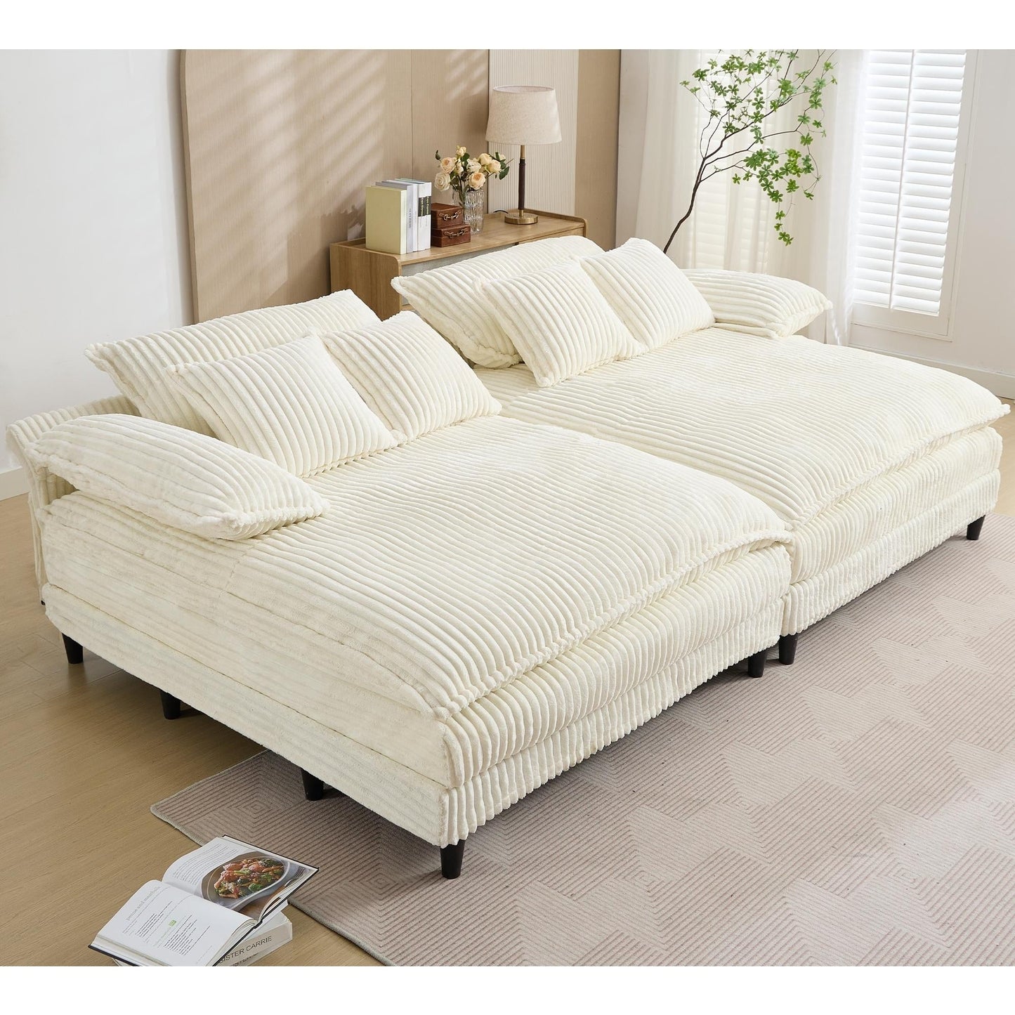 Canapé-lit surdimensionné Harmonia 109 W en velours côtelé, méridienne double profonde avec 4 coussins