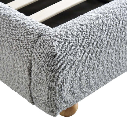 Lit coffre ottoman Egerie avec tête de lit incurvée et boucle gris brume