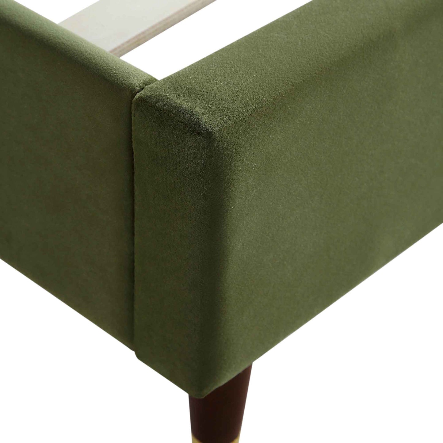 Cadre de lit rembourré en velours vert Eleanor Moss avec tête de lit bombée