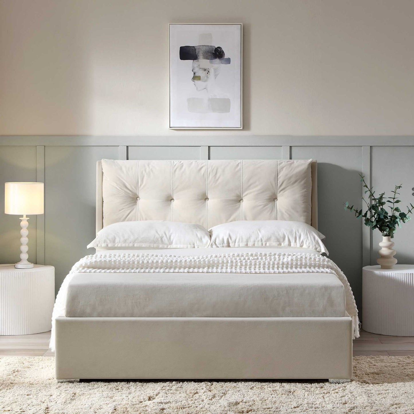 Lit coffre ottoman en velours champagne Hadley