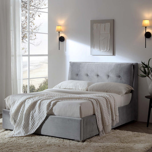 Lit coffre ottoman en velours gris Hadley