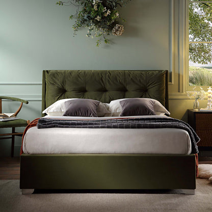 Lit ottoman de rangement en velours vert mousse Hadley
