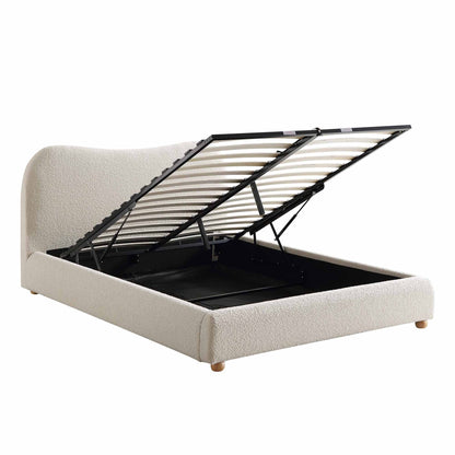 Lit coffre ottoman beige avec tête de lit incurvée Egerie