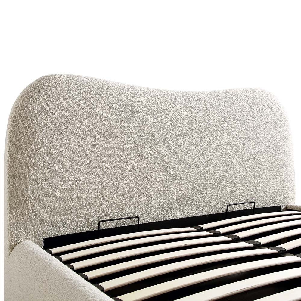 Lit coffre ottoman beige avec tête de lit incurvée Egerie
