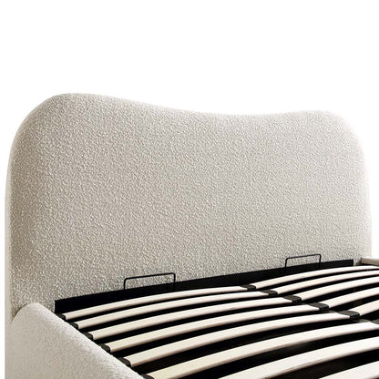 Lit coffre ottoman beige avec tête de lit incurvée Egerie