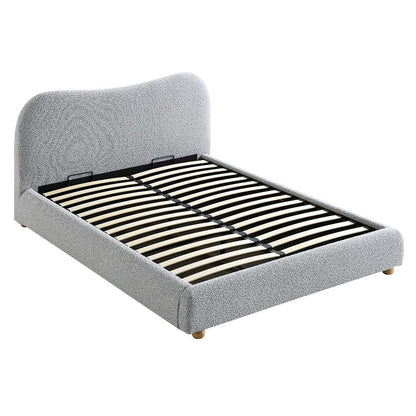 Lit coffre ottoman Egerie avec tête de lit incurvée et boucle gris brume