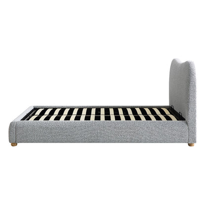 Lit coffre ottoman Egerie avec tête de lit incurvée et boucle gris brume