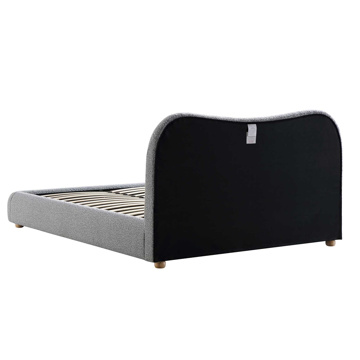 Lit coffre ottoman Egerie avec tête de lit incurvée et boucle gris brume