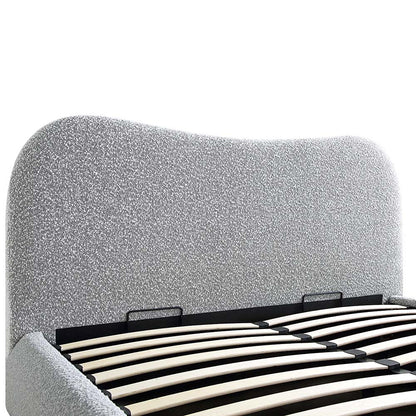 Lit coffre ottoman Egerie avec tête de lit incurvée et boucle gris brume