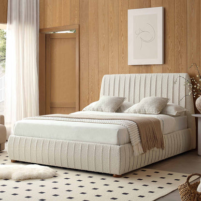 Lit coffre ottoman plissé Helia, beige bouclé
