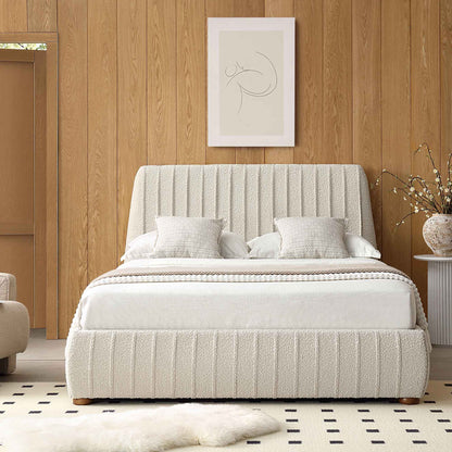 Lit coffre ottoman plissé Helia, beige bouclé