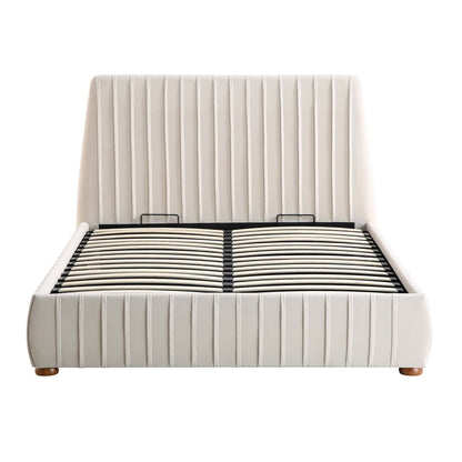 Lit coffre ottoman plissé Helia, velours champagne