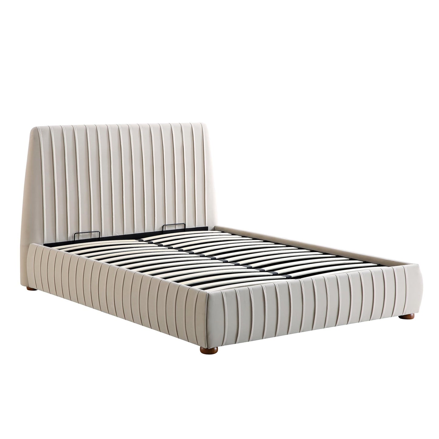 Lit coffre ottoman plissé Helia, velours champagne