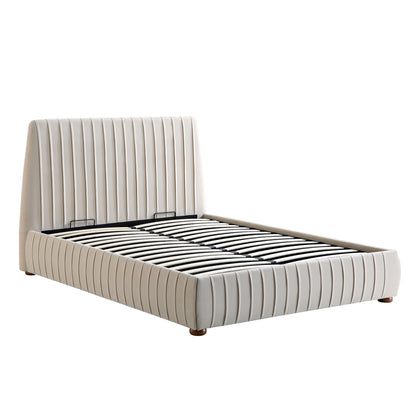 Lit coffre ottoman plissé Helia, velours champagne