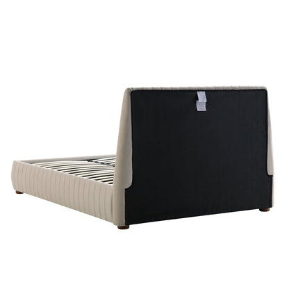 Lit coffre ottoman plissé Helia, velours champagne