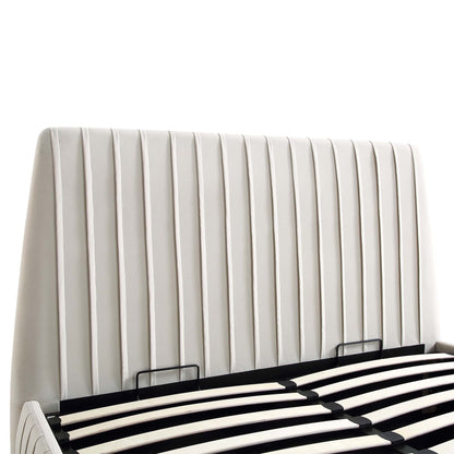 Lit coffre ottoman plissé Helia, velours champagne