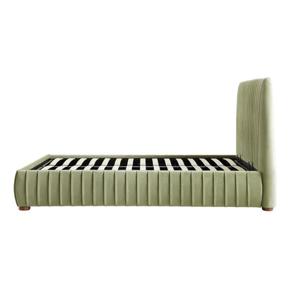 Lit de rangement ottoman plissé Helia, velours lichen