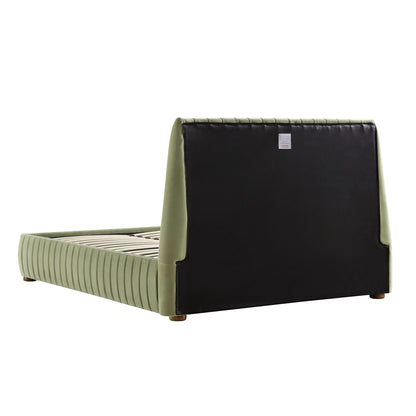 Lit de rangement ottoman plissé Helia, velours lichen
