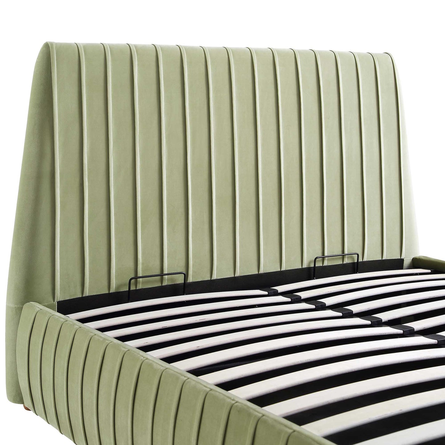 Lit de rangement ottoman plissé Helia, velours lichen
