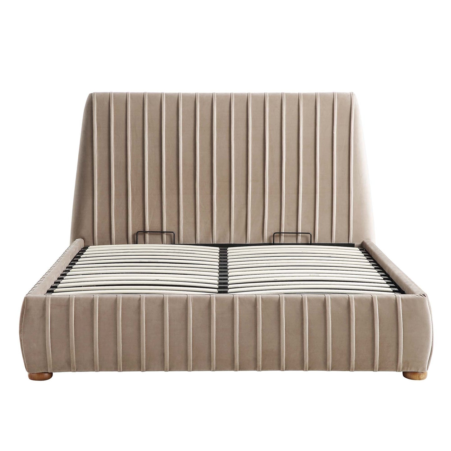 Lit coffre ottoman plissé Helia, velours taupe