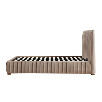 Lit coffre ottoman plissé Helia, velours taupe